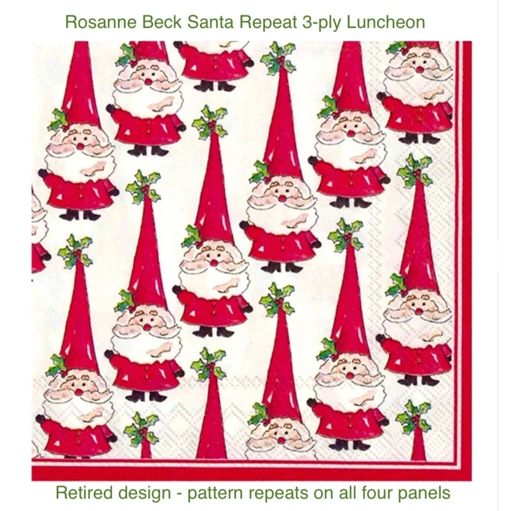 Rosanne Beck Two (2) Individual Santa Repeat Luncheon Decoupage Paper Napkins